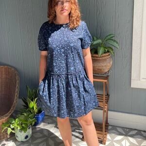 Navy Blue Floral Midi Dress with Pockets Gap Size Small